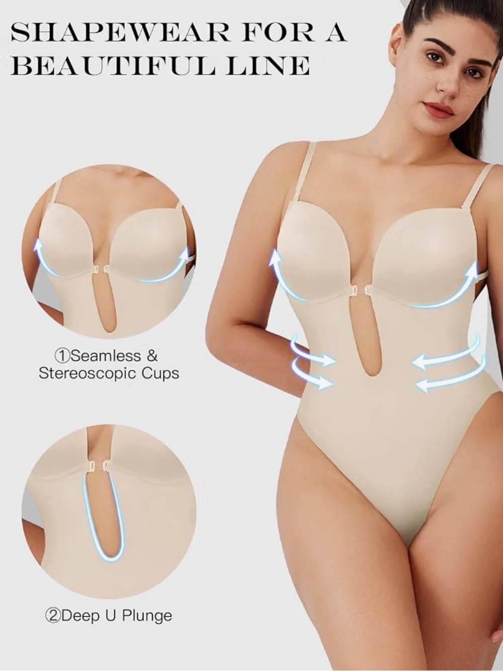 Decorus Shapewear Backless Bodysuit Plunge: Low back Shaper - Picture 10 of 12